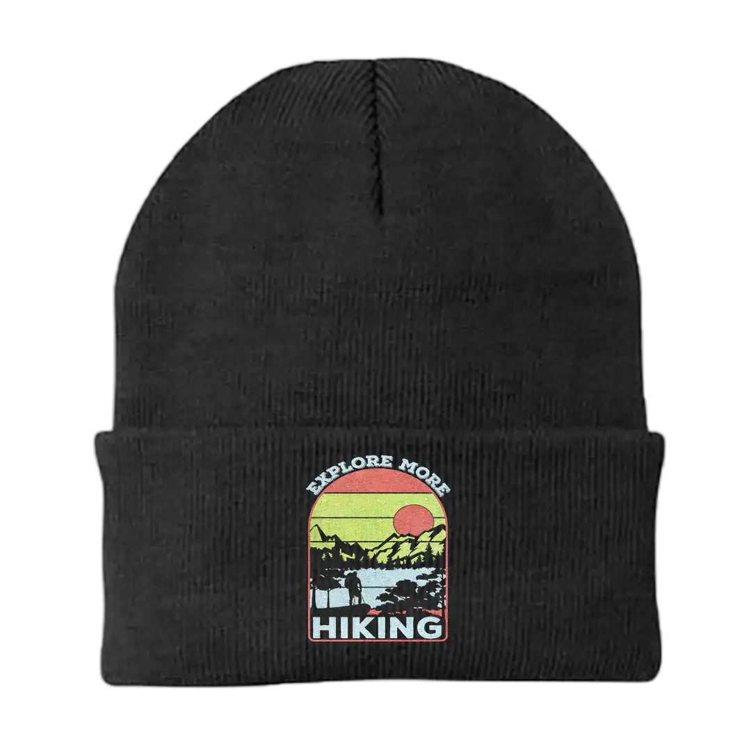 Explore More Hiking Embroidered Beanie in a stylish design, perfect for outdoor activities and casual wear.