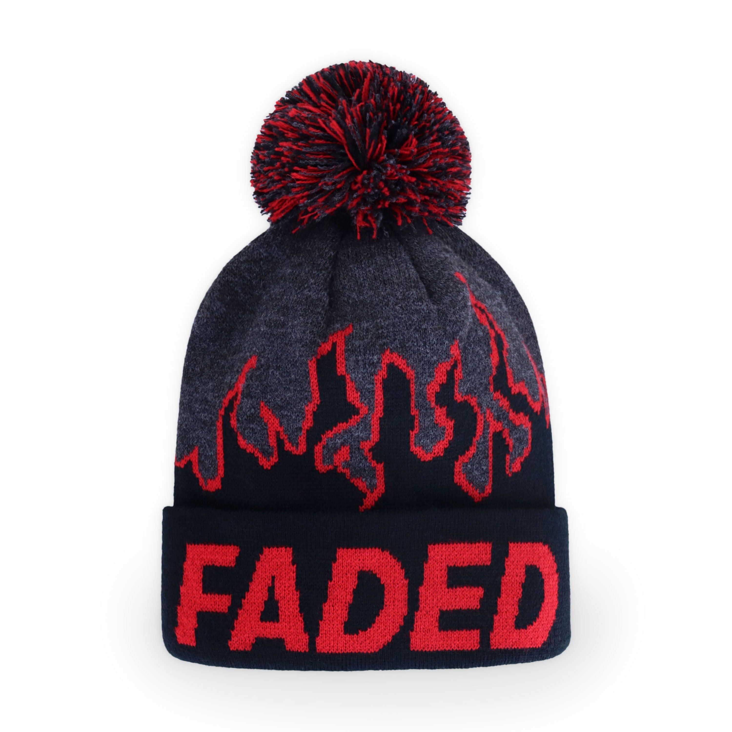 Faded Pom Beanie in soft acrylic fabric with adjustable fit and plastic snap closure, perfect for winter wear.