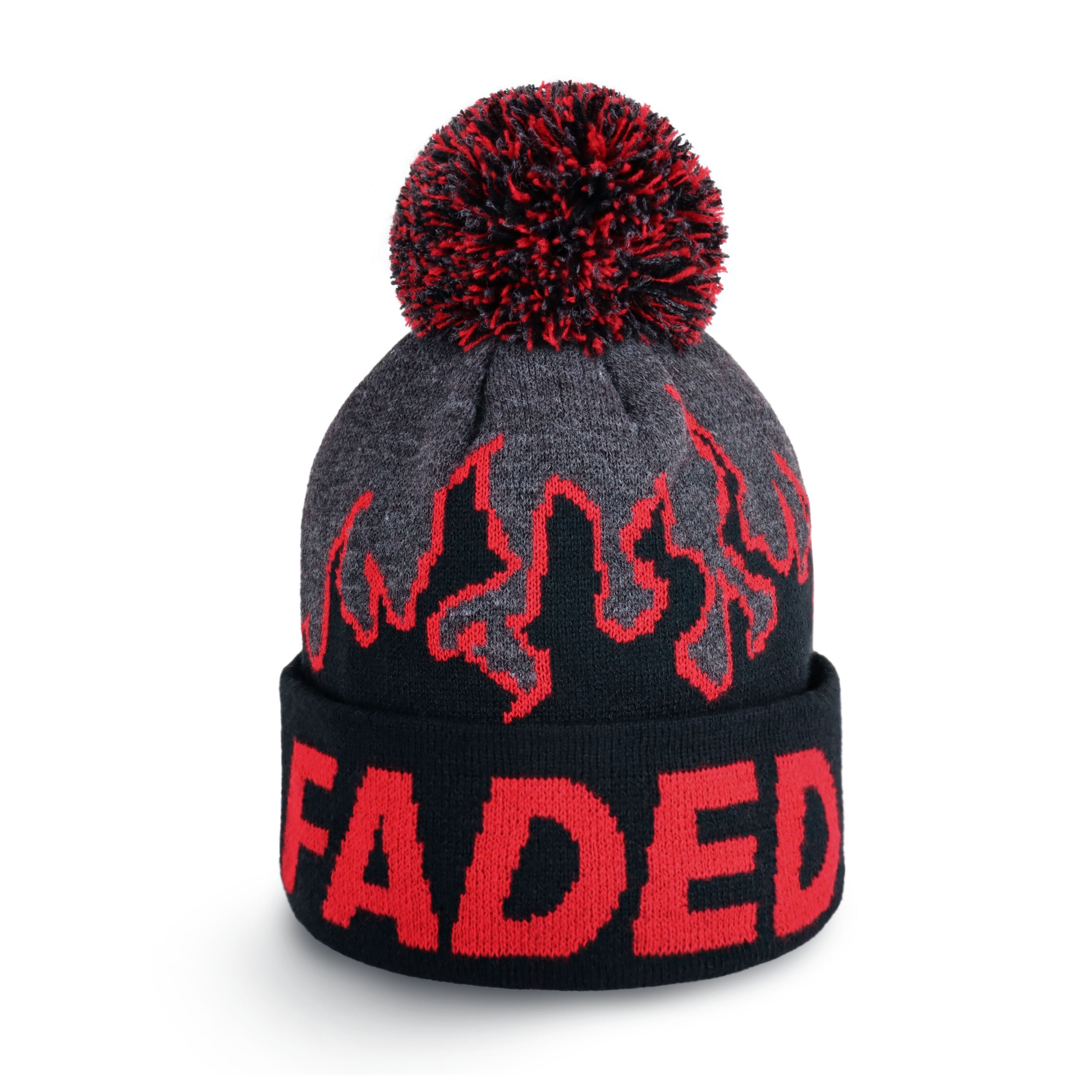 Faded Pom Beanie in soft acrylic fabric with adjustable fit and plastic snap closure, perfect for winter wear.