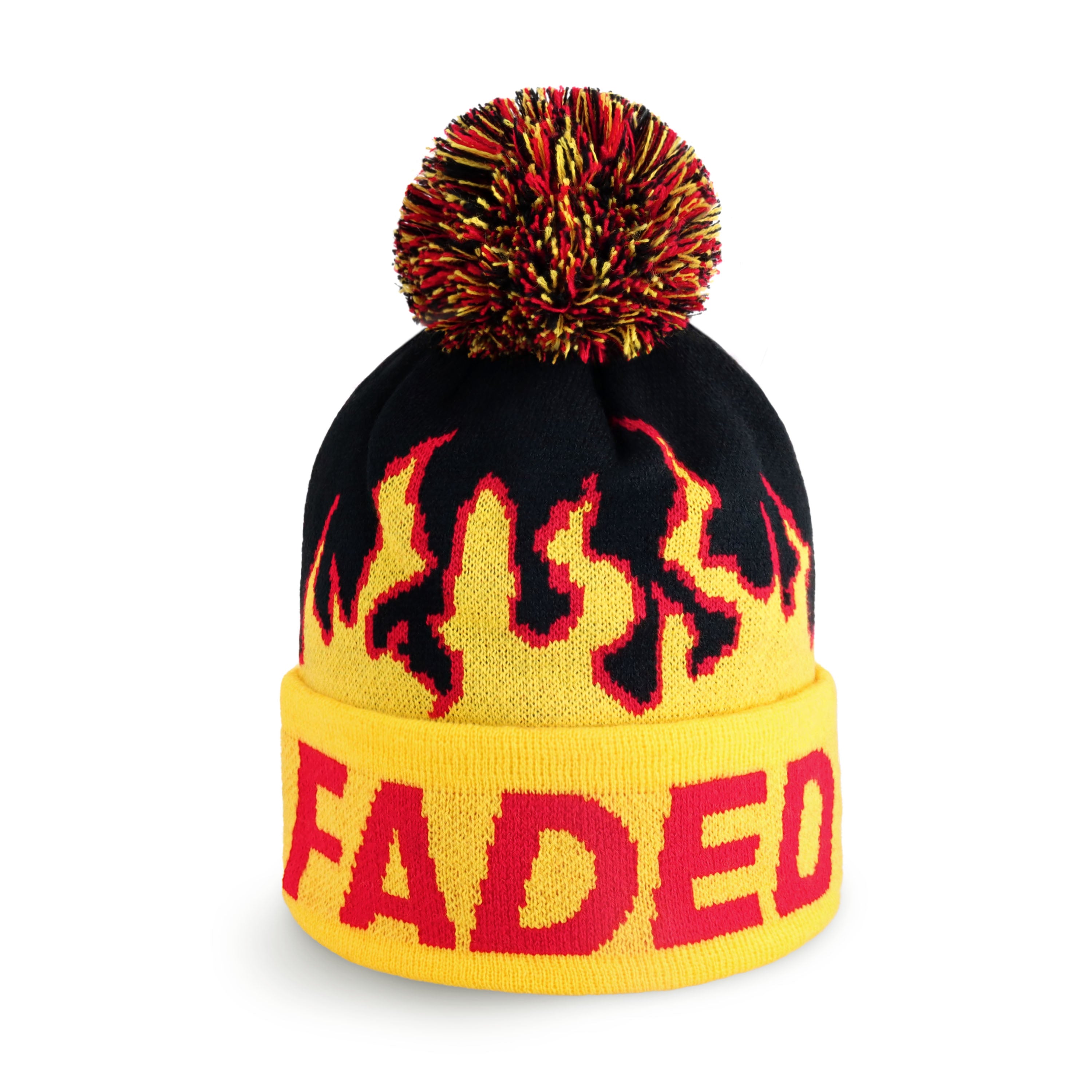 Faded Pom Beanie in soft acrylic fabric with adjustable fit and plastic snap closure, perfect for winter wear.