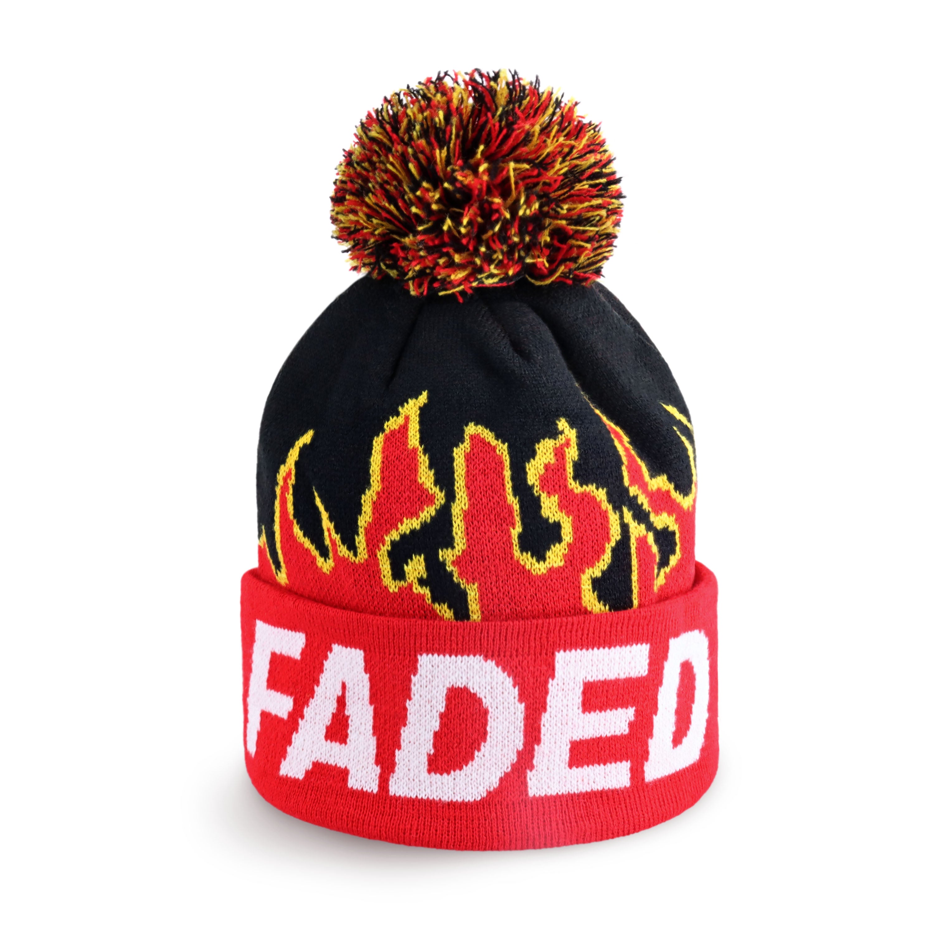 Faded Pom Beanie in soft acrylic fabric with adjustable fit and plastic snap closure, perfect for winter wear.