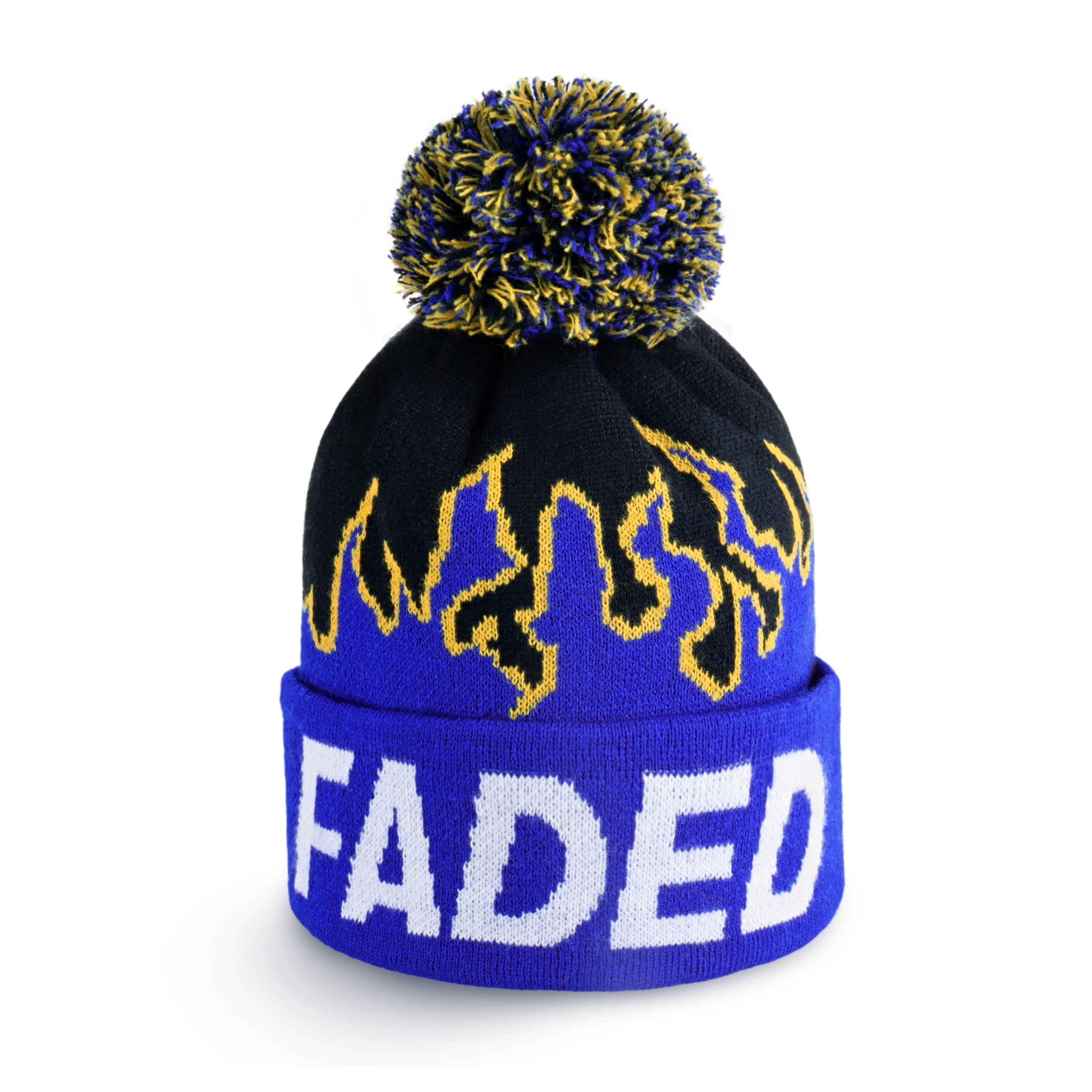 Faded Pom Beanie in soft acrylic fabric with adjustable fit and plastic snap closure, perfect for winter wear.