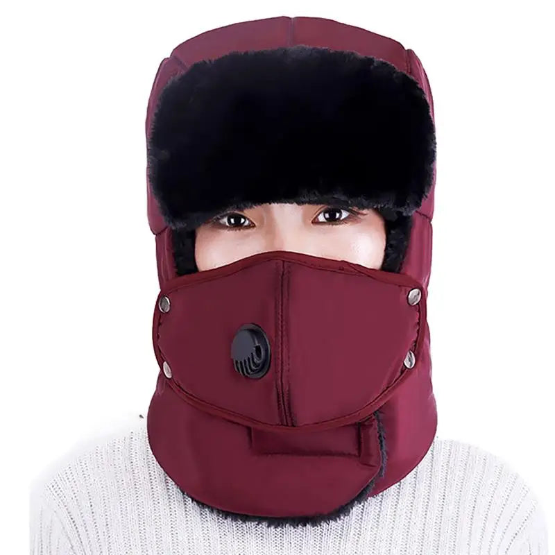 Fashion Trooper Hat in red with ear flaps and detachable mouth cover, perfect for winter outdoor activities.