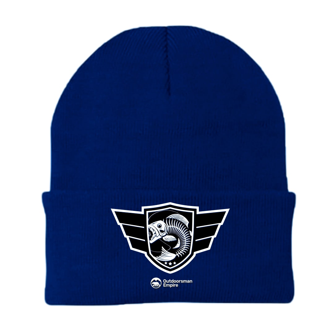 Fishing Air Force Embroidered Beanie showcasing a stylish design, perfect for outdoor enthusiasts.