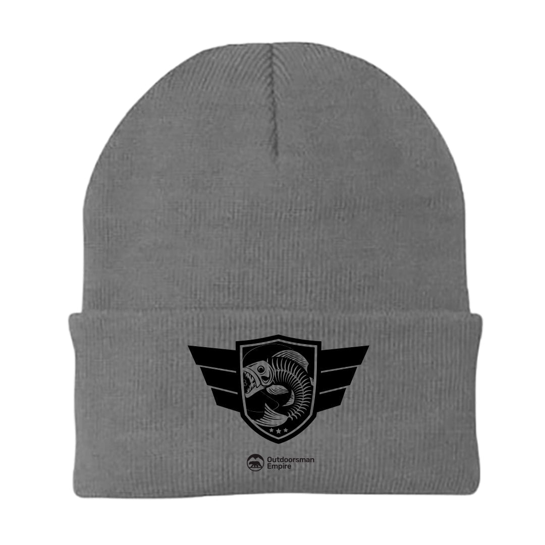 Fishing Air Force Embroidered Beanie showcasing a stylish design, perfect for outdoor enthusiasts.