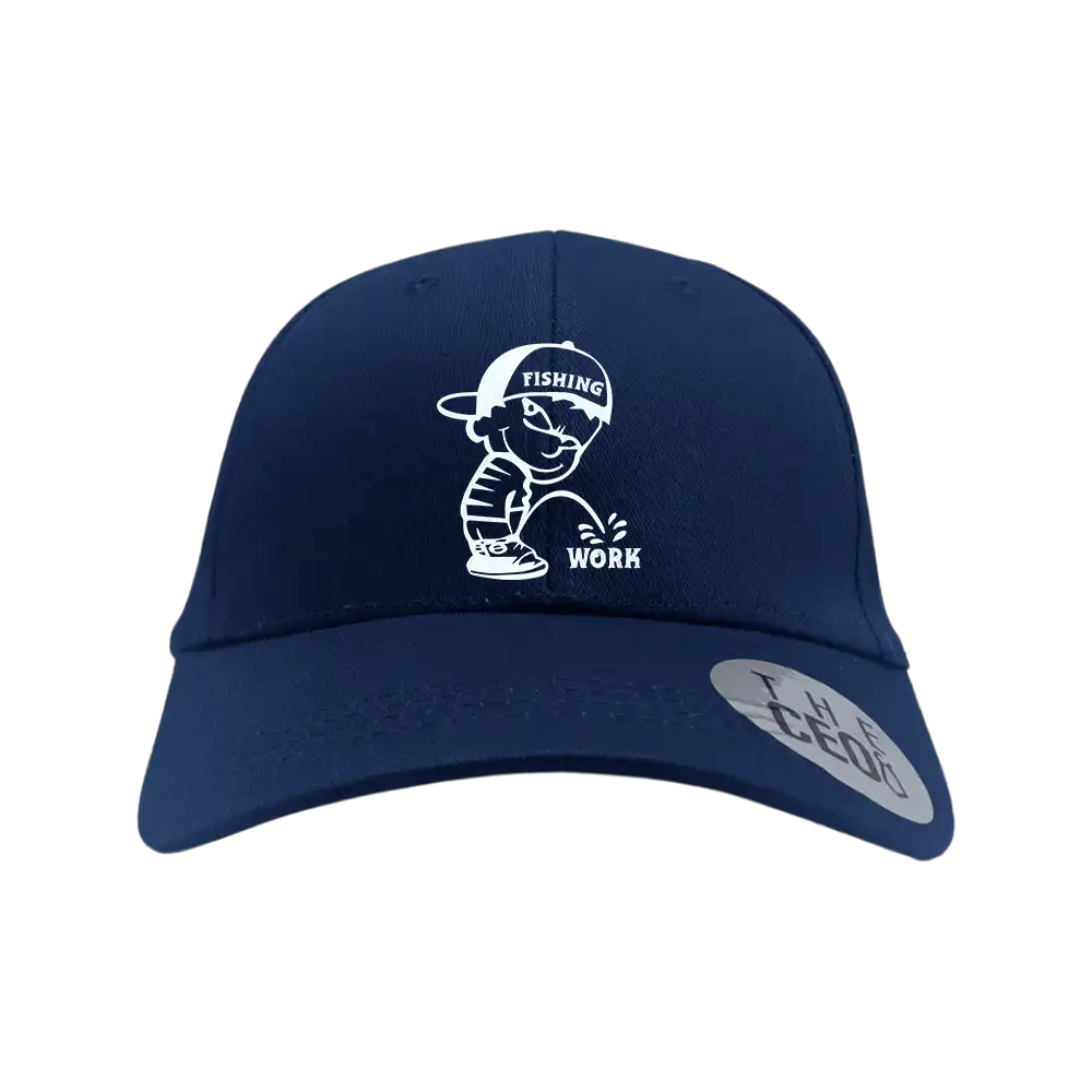 Fishing and Work Embroidered Baseball Hat featuring a stylish design, made of 100% cotton with a snapback closure.