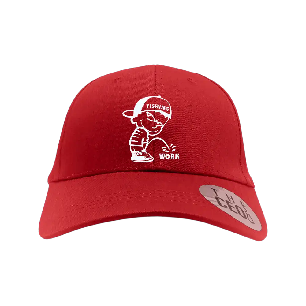 Fishing and Work Embroidered Baseball Hat featuring a stylish design, made of 100% cotton with a snapback closure.