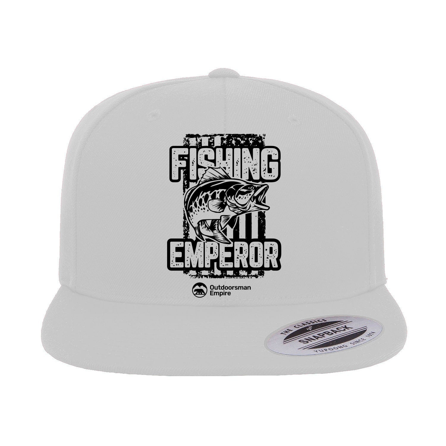 Fishing Emperor v4 Embroidered Flat Bill Cap featuring a structured design, green under visor, and snapback closure, perfect for outdoor activities.