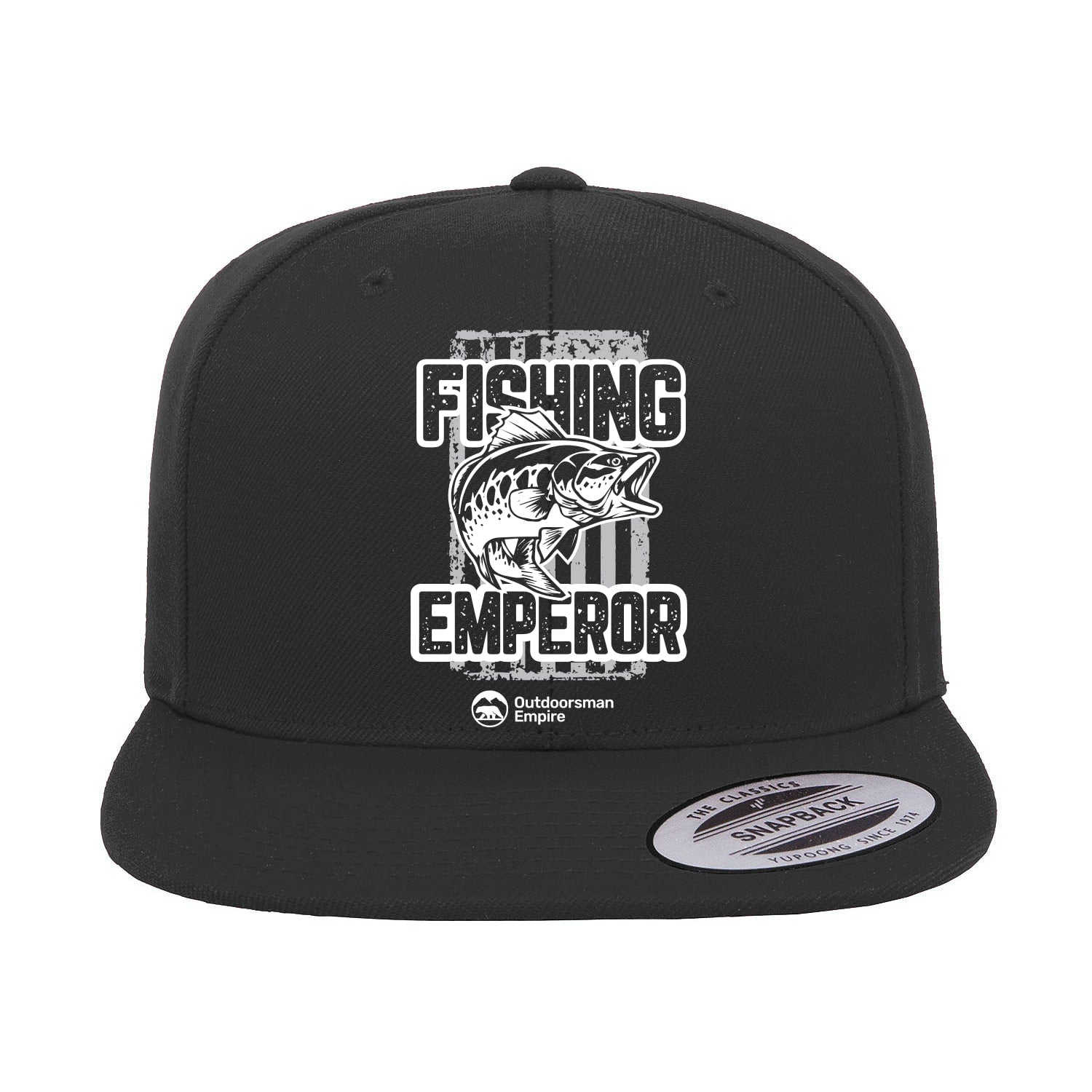 Fishing Emperor v4 Embroidered Flat Bill Cap featuring a structured design, green under visor, and snapback closure, perfect for outdoor activities.