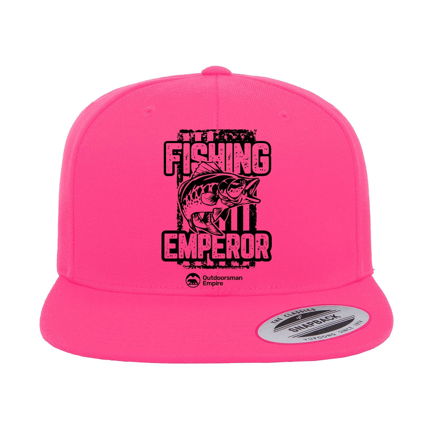 Fishing Emperor v4 Embroidered Flat Bill Cap featuring a structured design, green under visor, and snapback closure, perfect for outdoor activities.