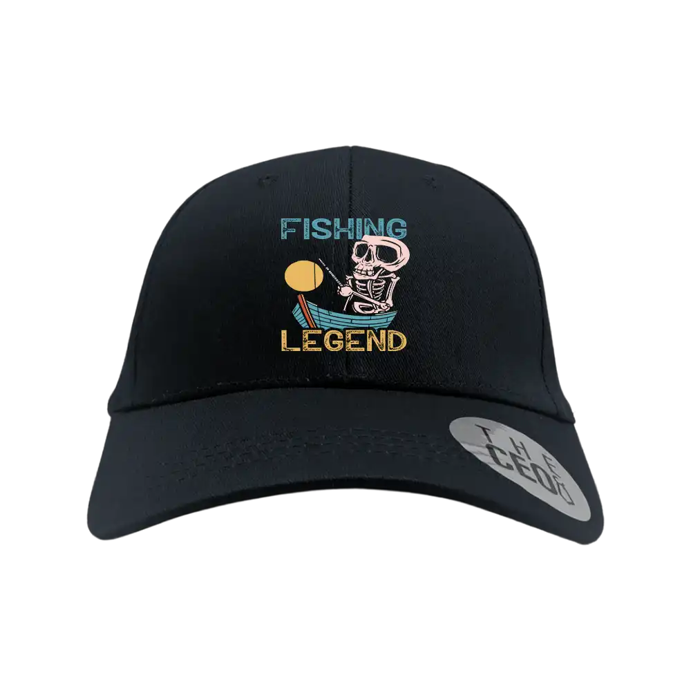 Fishing Legend Embroidered Baseball Hat featuring a stylish design and snapback closure, perfect for fishing enthusiasts.