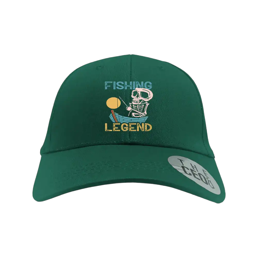 Fishing Legend Embroidered Baseball Hat featuring a stylish design and snapback closure, perfect for fishing enthusiasts.