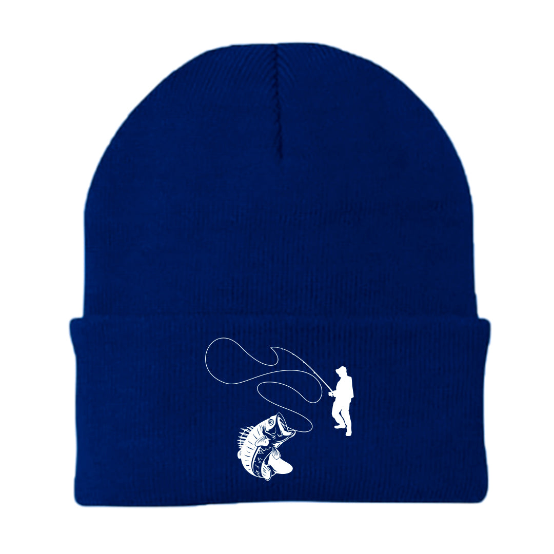 Fishing Lines Embroidered Beanie showcasing a cozy fit and stylish design, perfect for outdoor activities.