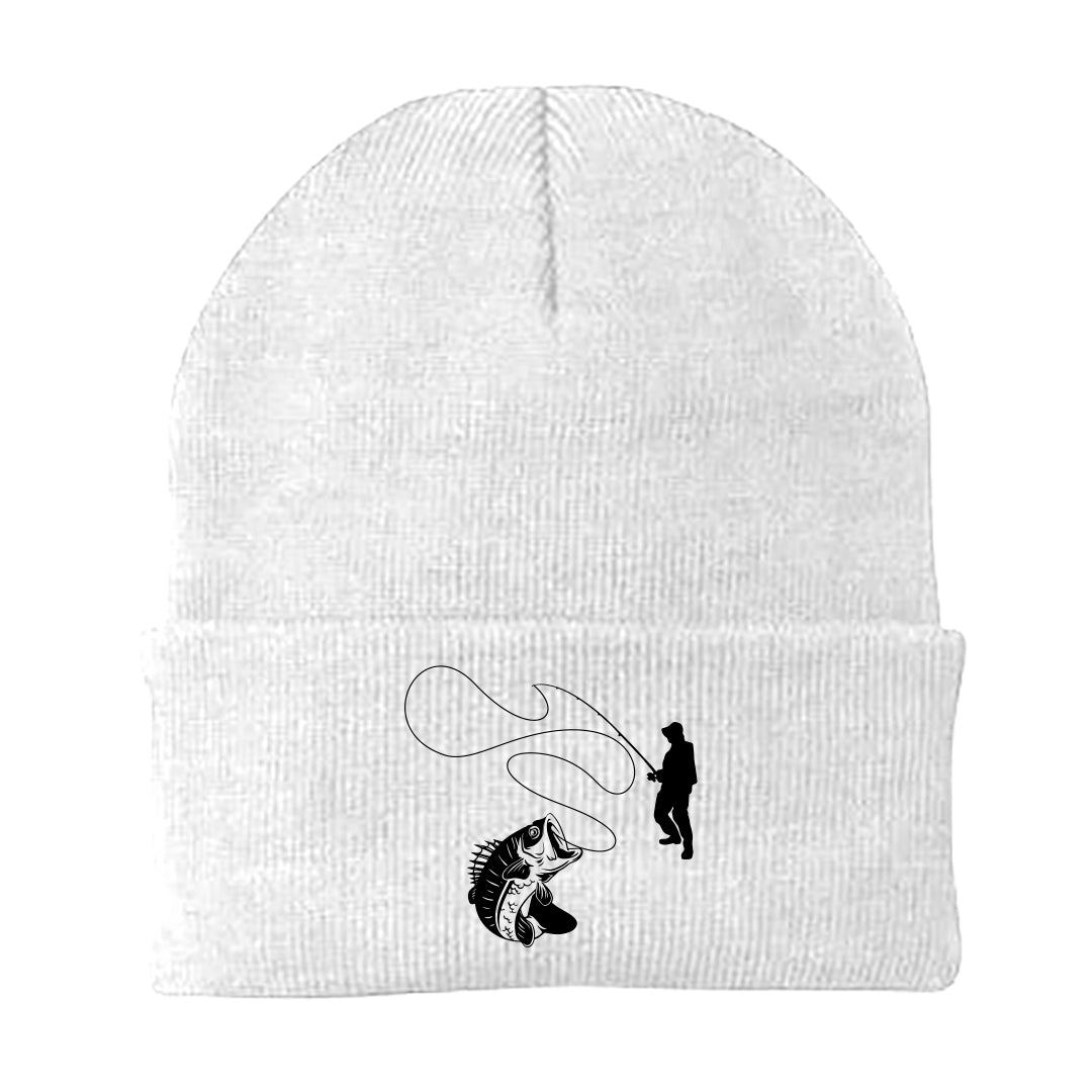 Fishing Lines Embroidered Beanie showcasing a cozy fit and stylish design, perfect for outdoor activities.