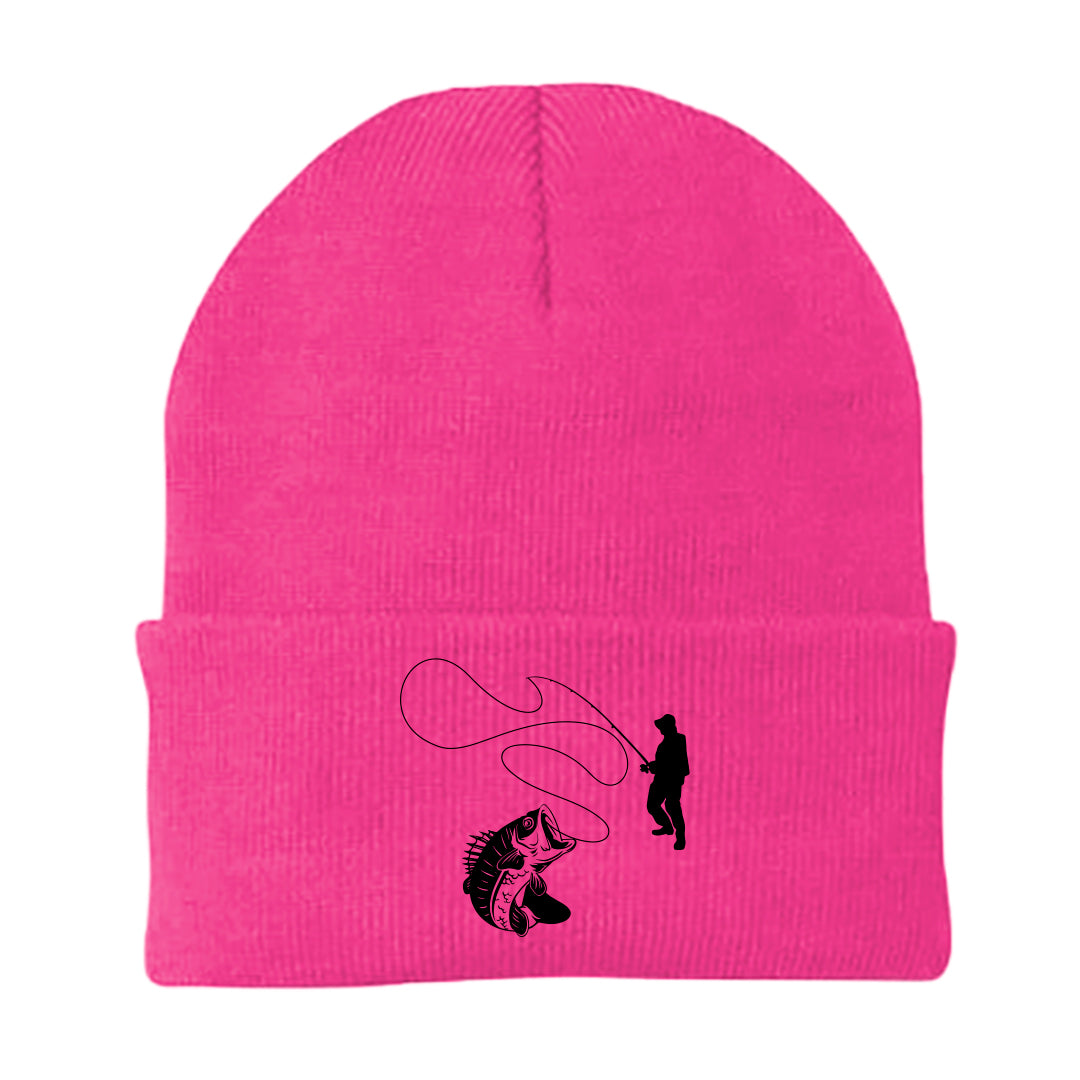 Fishing Lines Embroidered Beanie showcasing a cozy fit and stylish design, perfect for outdoor activities.