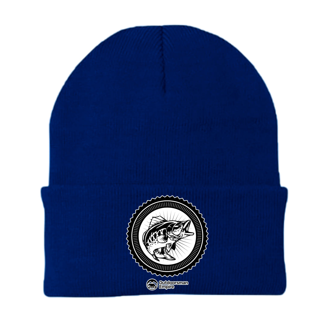 Fishing Vintage Embroidered Beanie showcasing a snug fit and stylish design, perfect for outdoor activities.