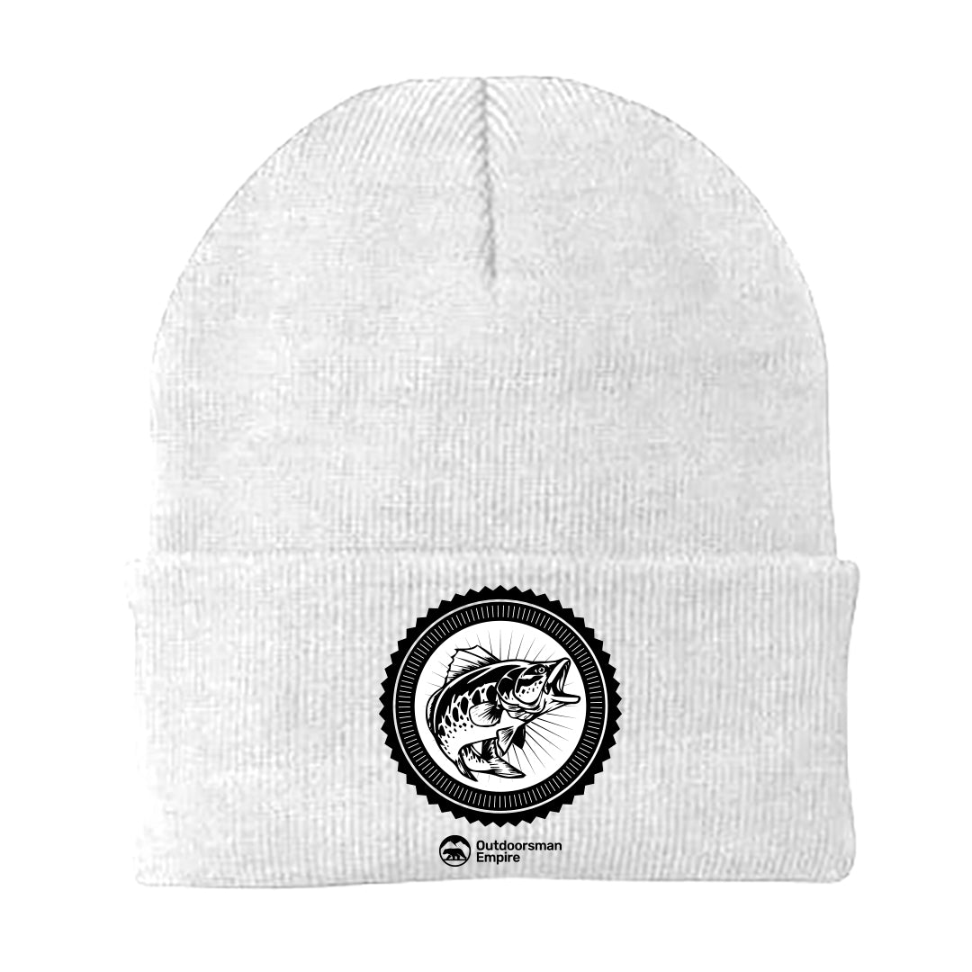 Fishing Vintage Embroidered Beanie showcasing a snug fit and stylish design, perfect for outdoor activities.