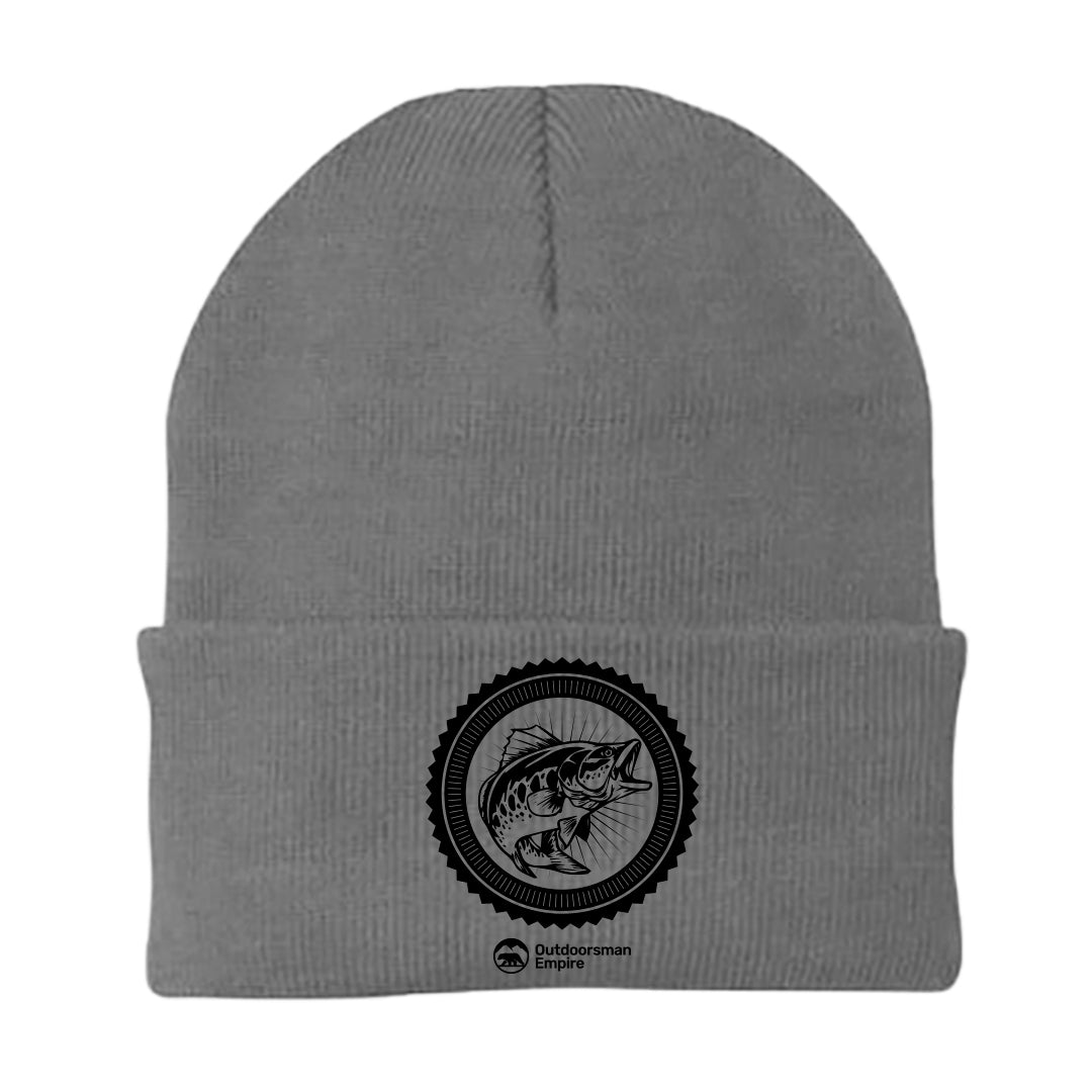 Fishing Vintage Embroidered Beanie showcasing a snug fit and stylish design, perfect for outdoor activities.