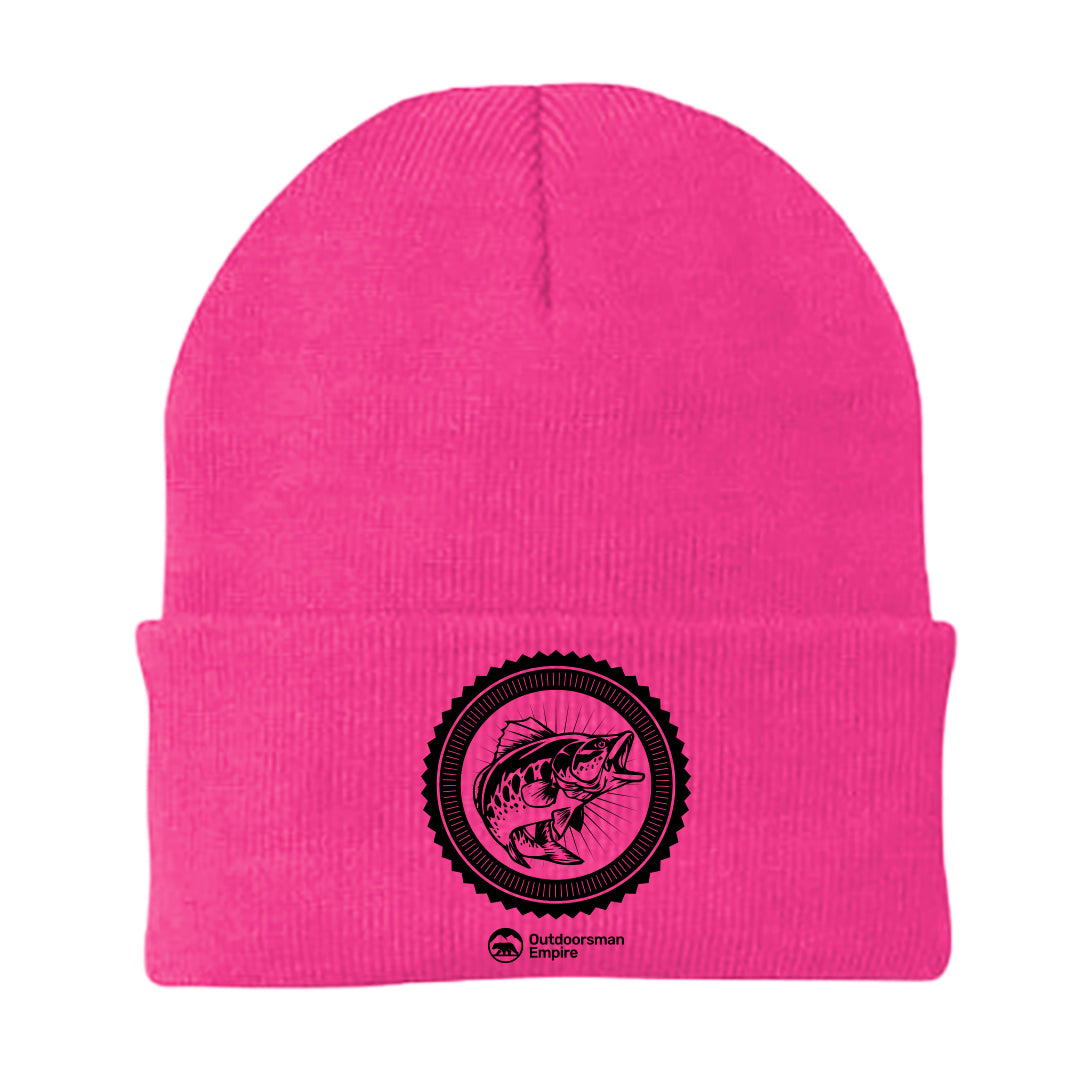 Fishing Vintage Embroidered Beanie showcasing a snug fit and stylish design, perfect for outdoor activities.