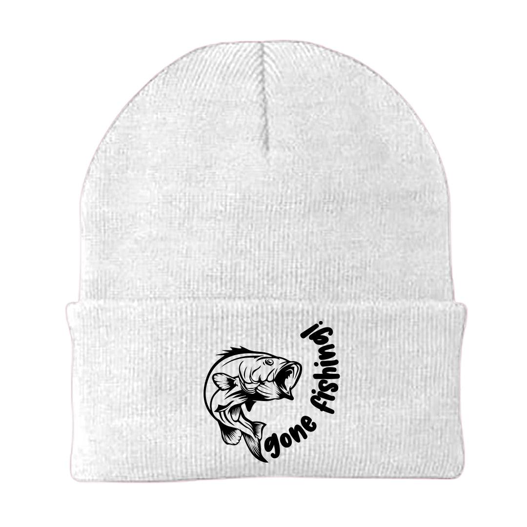 Gone Fishing v1 Embroidered Beanie in a cozy fit, featuring stylish embroidery, suitable for men and women.