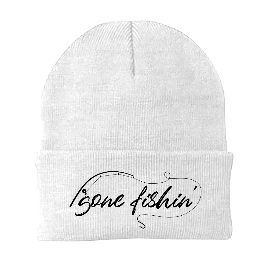 Gone Fishing v2 Embroidered Beanie in a cozy fit, showcasing its stylish design and quality fabric blend.