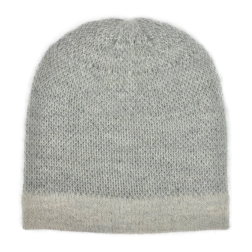 Gray Interwoven Alpaca Beanie showcasing a textured design, made from 100% alpaca fiber, perfect for stylish warmth.