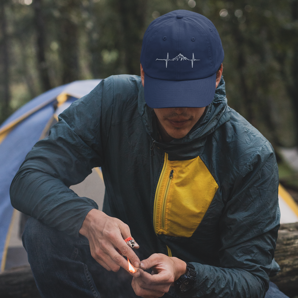 Heartbeat V1 Embroidered Baseball Hat featuring a stylish design and snapback closure, made from 100% cotton.