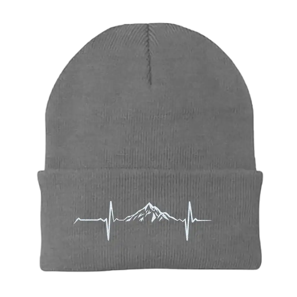 A stylish Heartbeat V1 Embroidered Beanie featuring a unique design, made from a breathable cotton blend, perfect for winter wear.