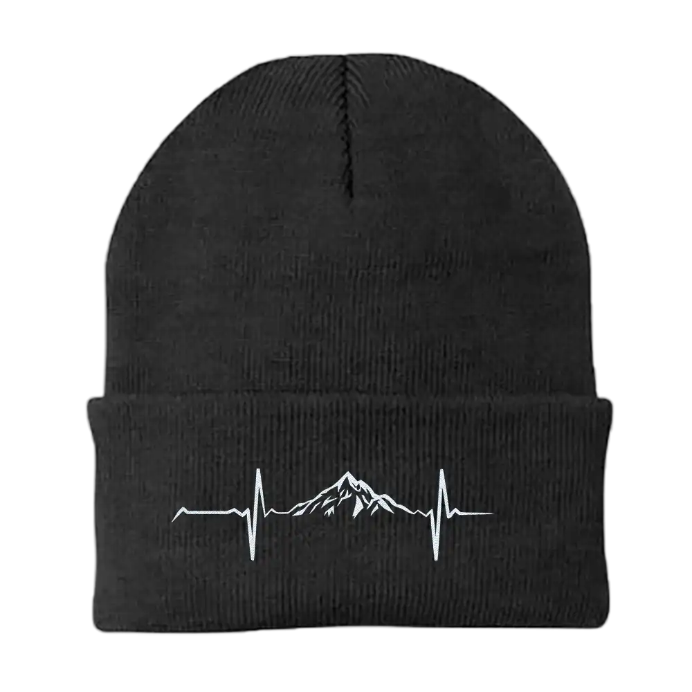 A stylish Heartbeat V1 Embroidered Beanie featuring a unique design, made from a breathable cotton blend, perfect for winter wear.