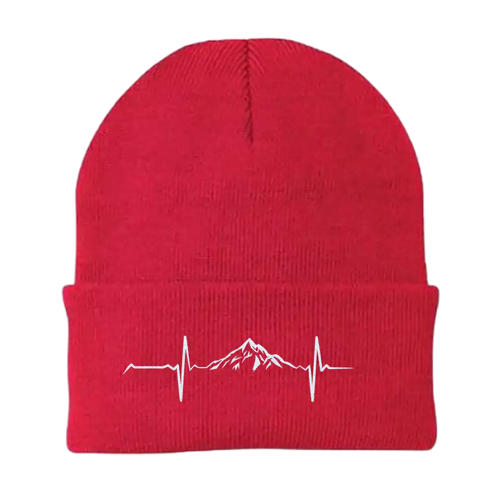 A stylish Heartbeat V1 Embroidered Beanie featuring a unique design, made from a breathable cotton blend, perfect for winter wear.