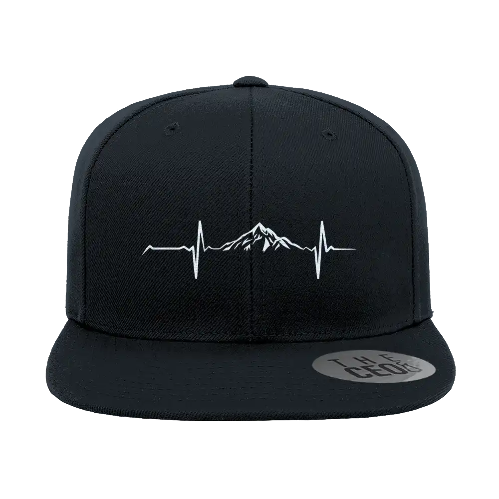 Heartbeat V1 Embroidered Flat Bill Cap showcasing its structured design and green under visor.