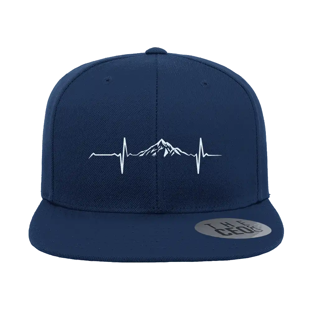 Heartbeat V1 Embroidered Flat Bill Cap showcasing its structured design and green under visor.