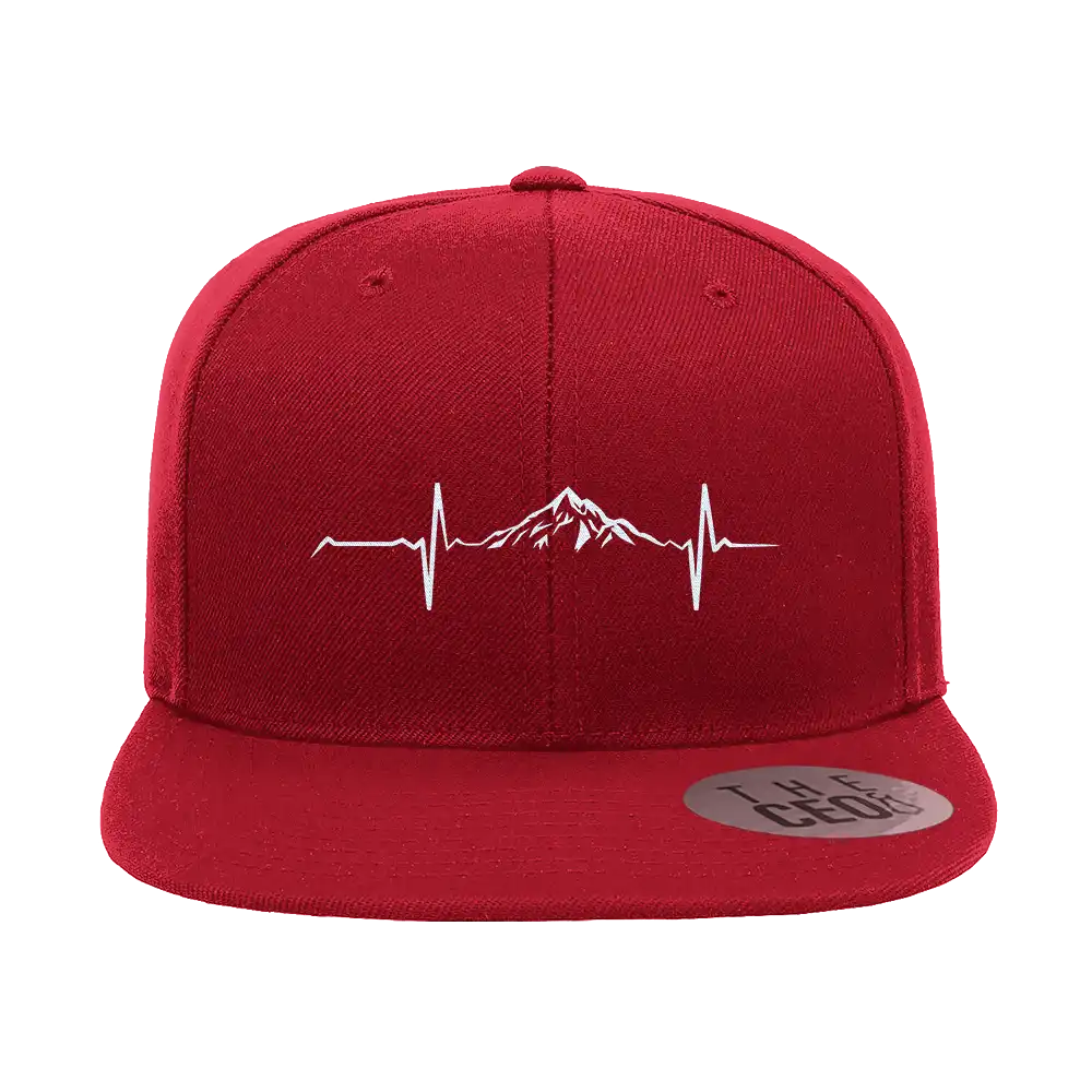 Heartbeat V1 Embroidered Flat Bill Cap showcasing its structured design and green under visor.