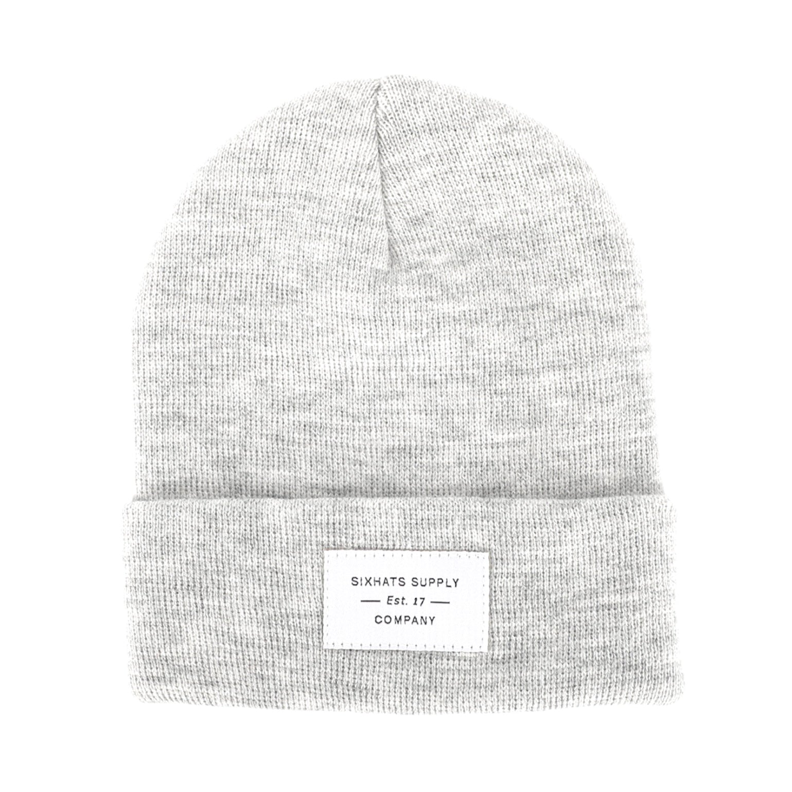 Heather Grey Folding Beanie displayed on a neutral background, showcasing its soft texture and stylish design.