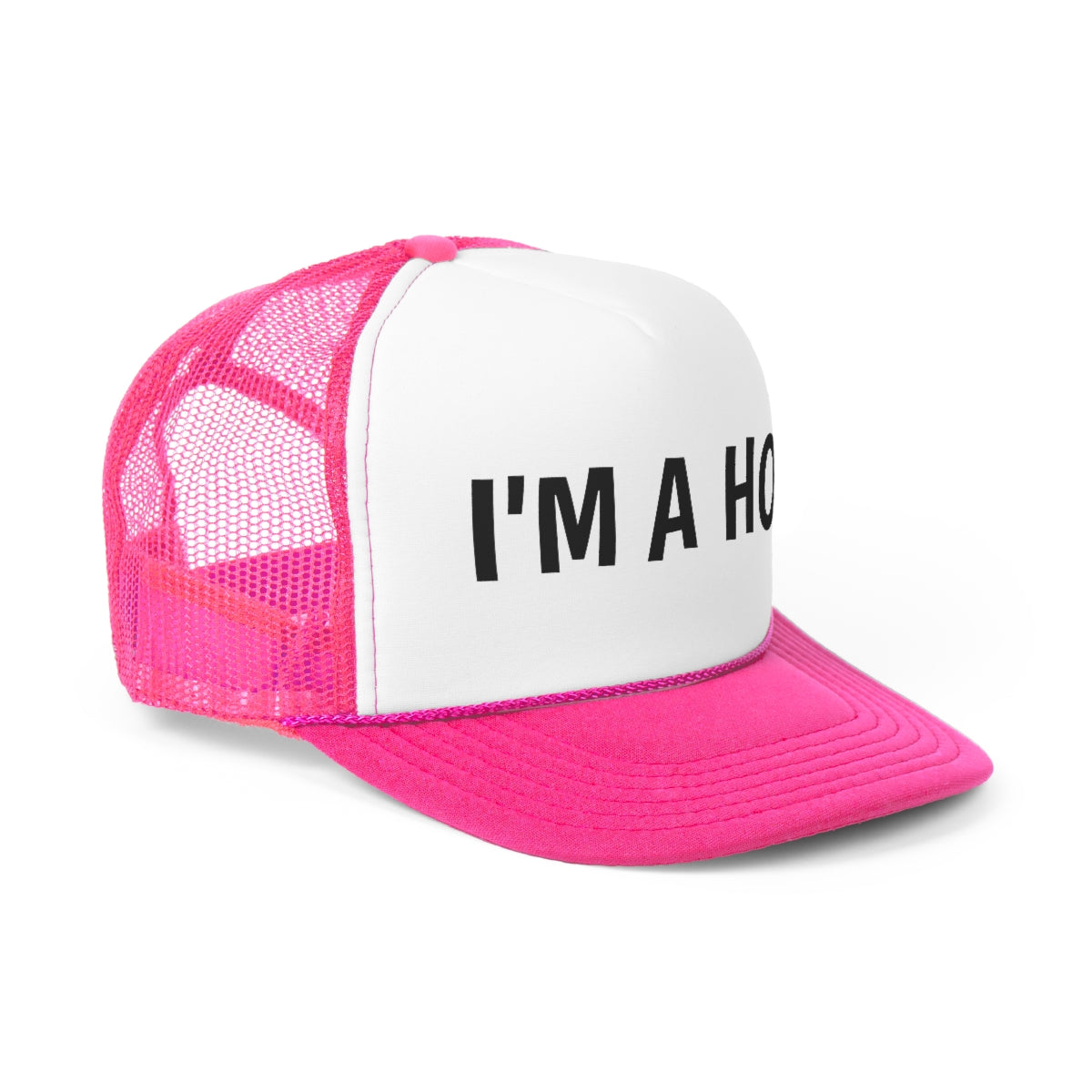 I'm A Hoe Trucker Hat featuring a bold design with a polyester front and mesh back, perfect for casual wear.