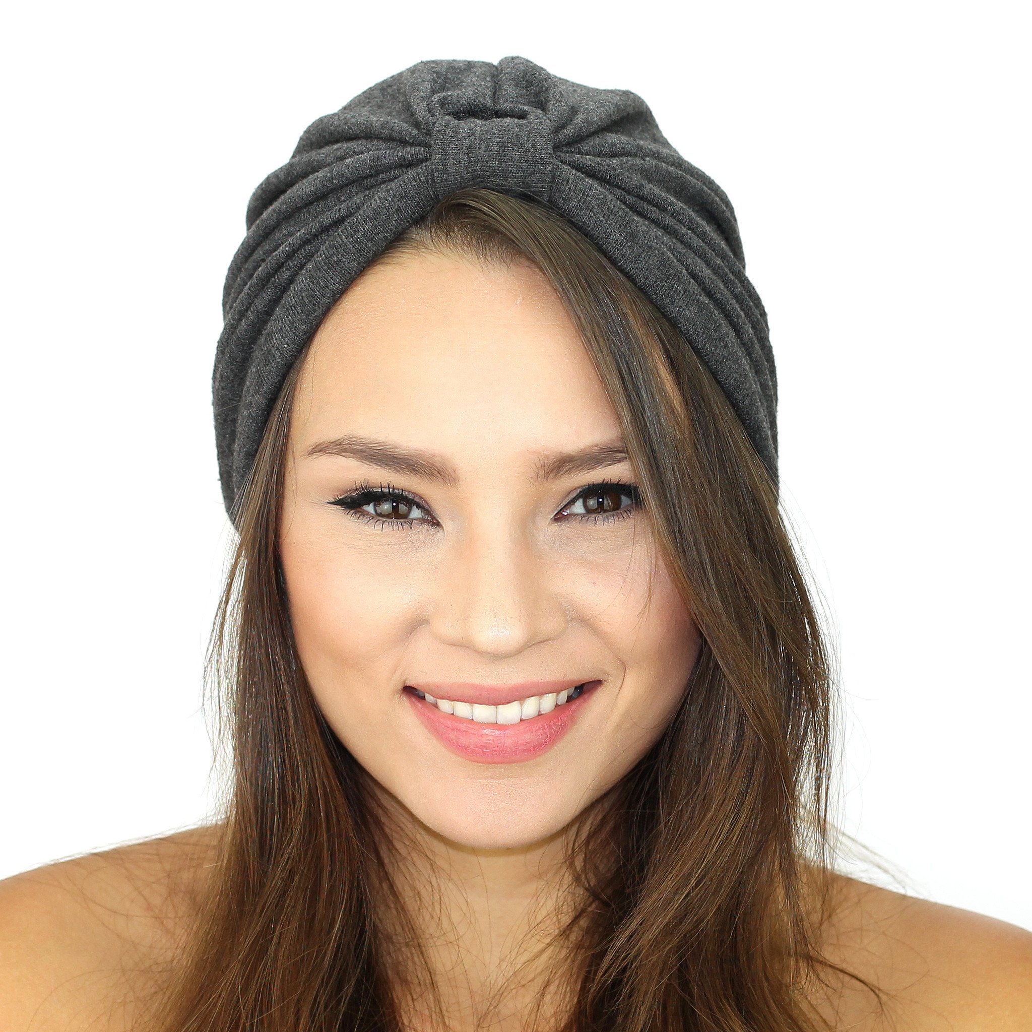 A stylish Jersey Knit Turban made from ultra-soft stretch jersey fabric, featuring a cinched back for a snug fit, perfect for cooler weather.