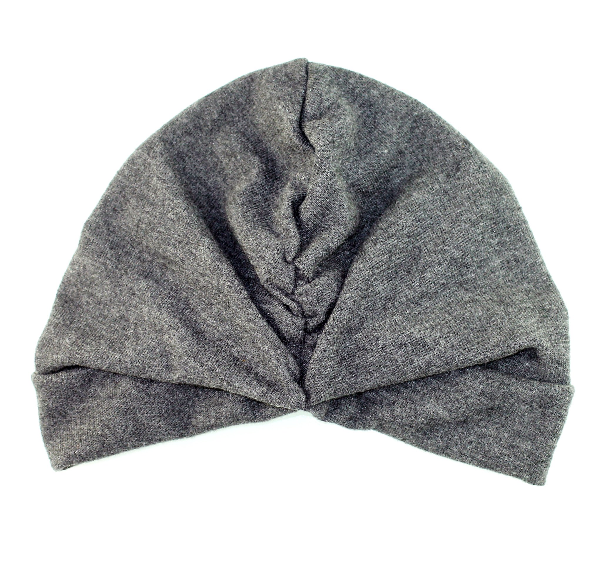 A stylish Jersey Knit Turban made from ultra-soft stretch jersey fabric, featuring a cinched back for a snug fit, perfect for cooler weather.