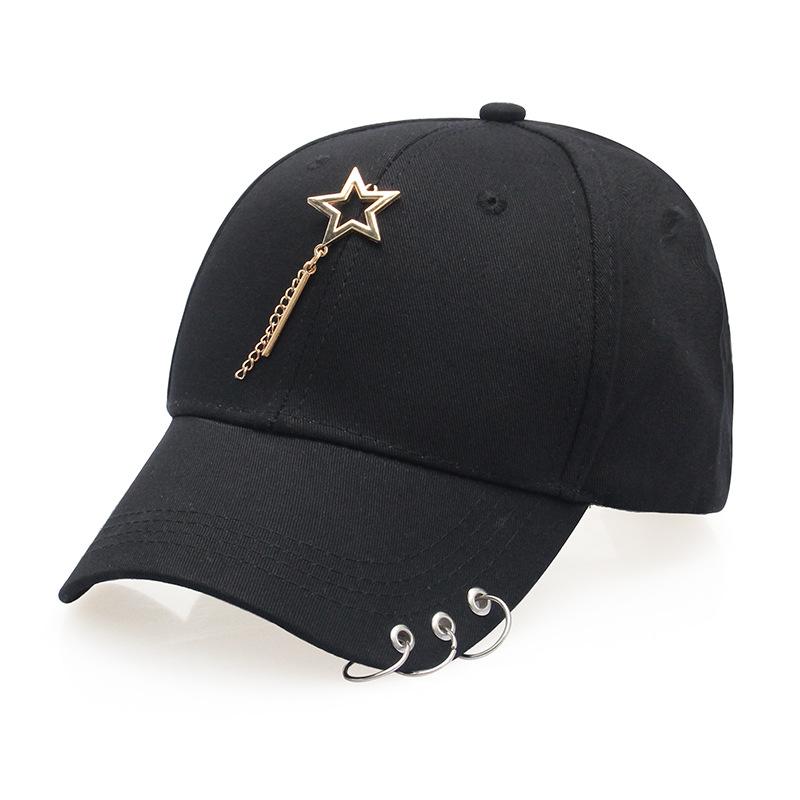 Korean Style Solid Color Fashion Personality Cap in a stylish design, featuring a curved eave and iron ring detail, made from high-quality cotton.