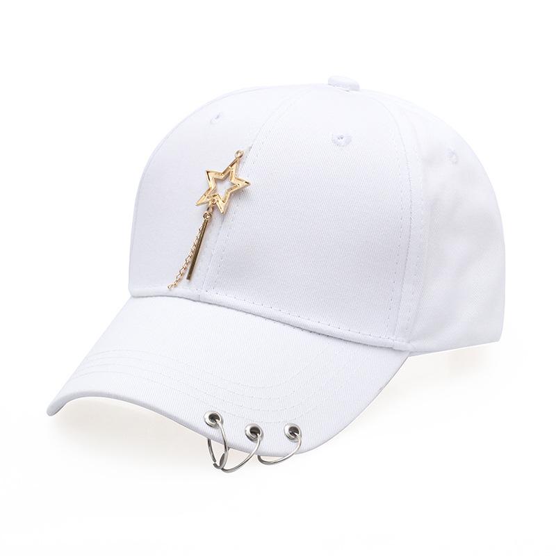 Korean Style Solid Color Fashion Personality Cap in a stylish design, featuring a curved eave and iron ring detail, made from high-quality cotton.