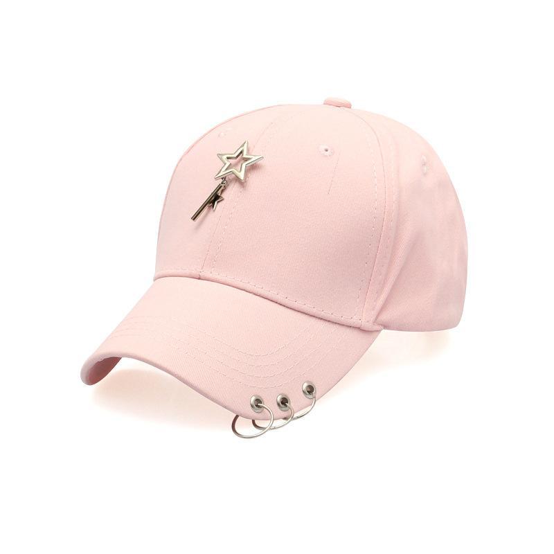 Korean Style Solid Color Fashion Personality Cap in a stylish design, featuring a curved eave and iron ring detail, made from high-quality cotton.