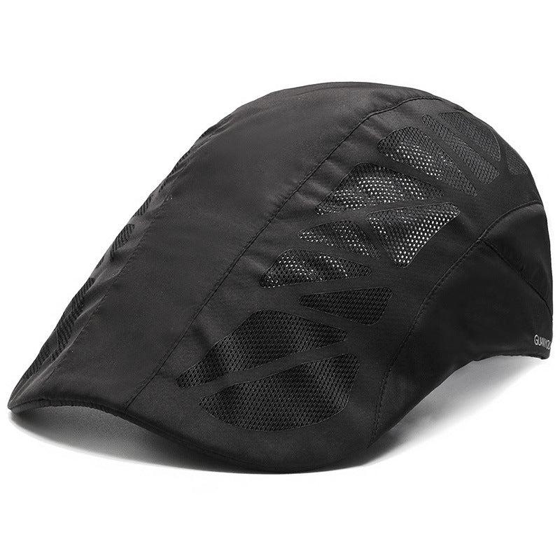 Men Mesh Beret Hat in black, featuring breathable mesh fabric and a stylish vintage design, perfect for summer wear.