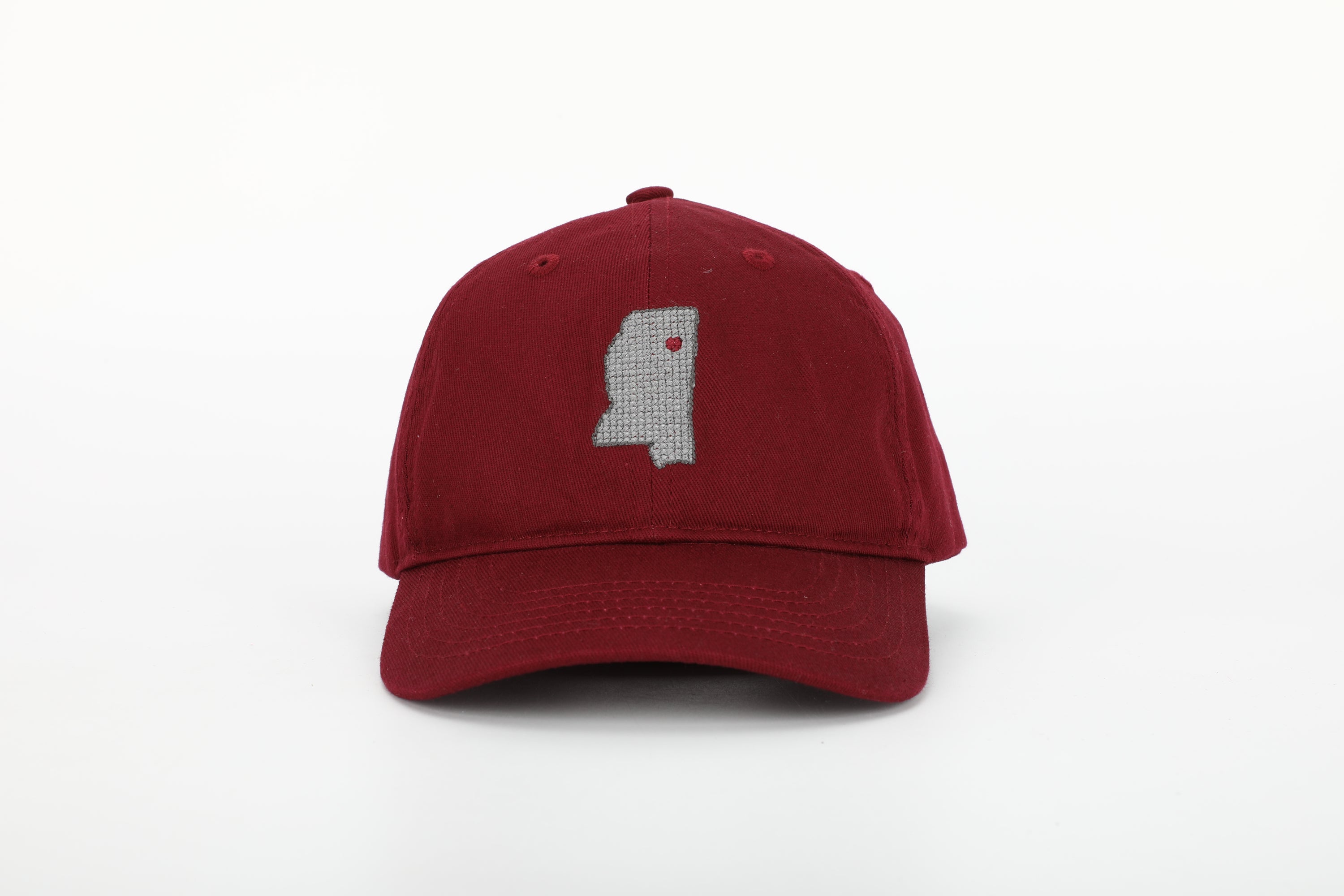 Mississippi Hat for children featuring cognac leather strap and needlepoint embroidery designs, suitable for ages 1-10.