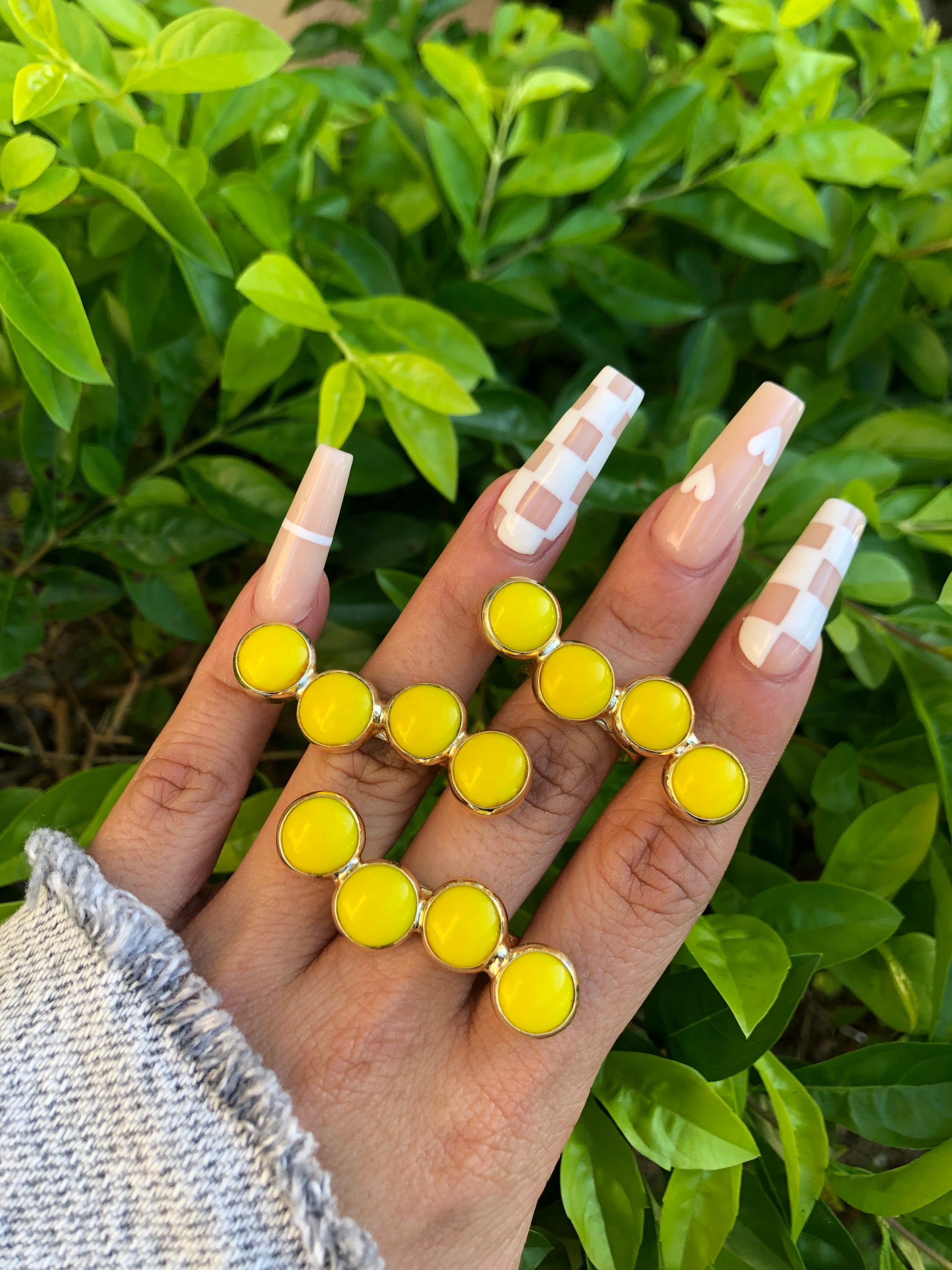 A beautiful Natural Stone Multi-Finger Ring featuring gold plating and adjustable design, showcasing unique natural stones.