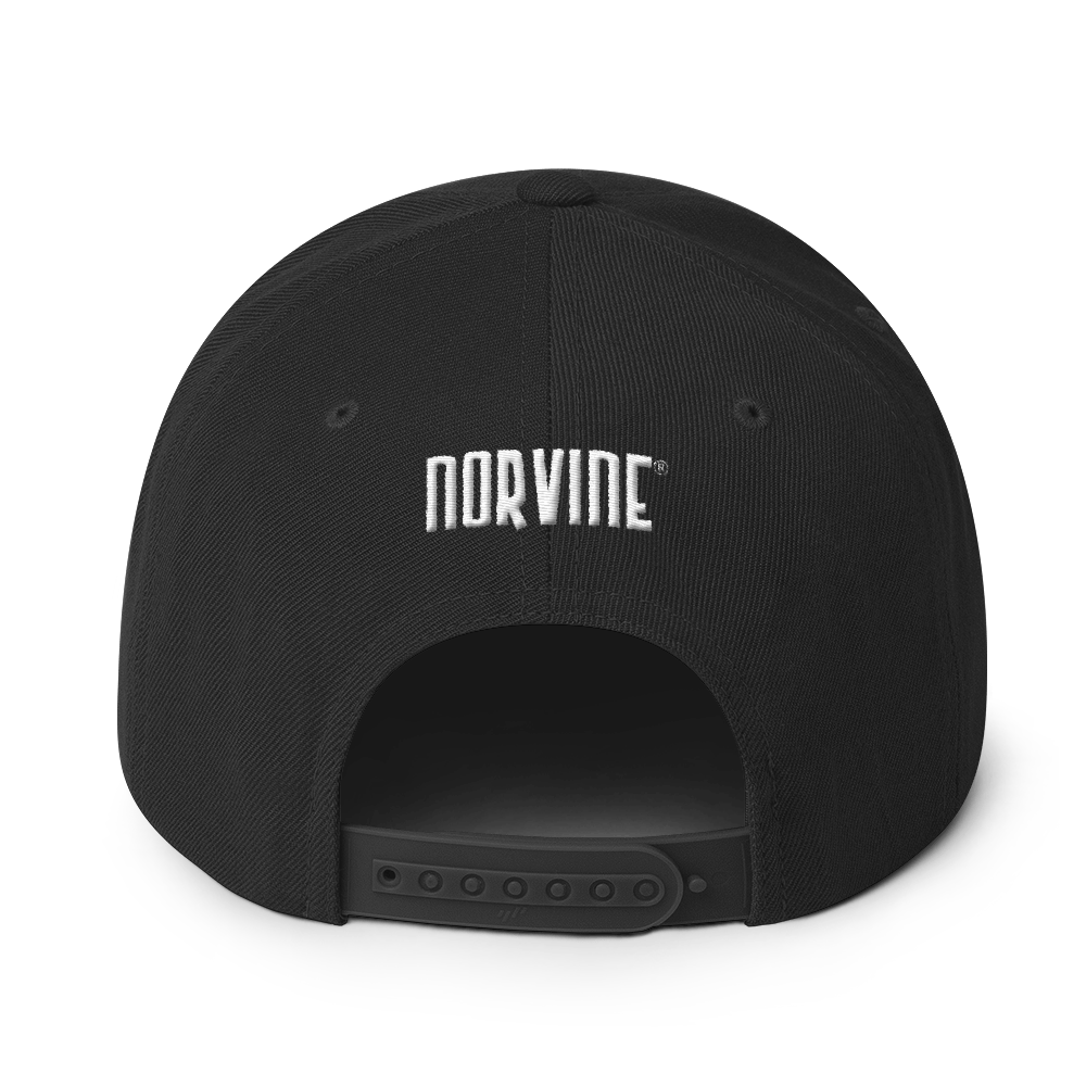 Norvine Wool Blend Snapback hat in three colors with flat brim and adjustable snap closure, showcasing structured design and green under visor.