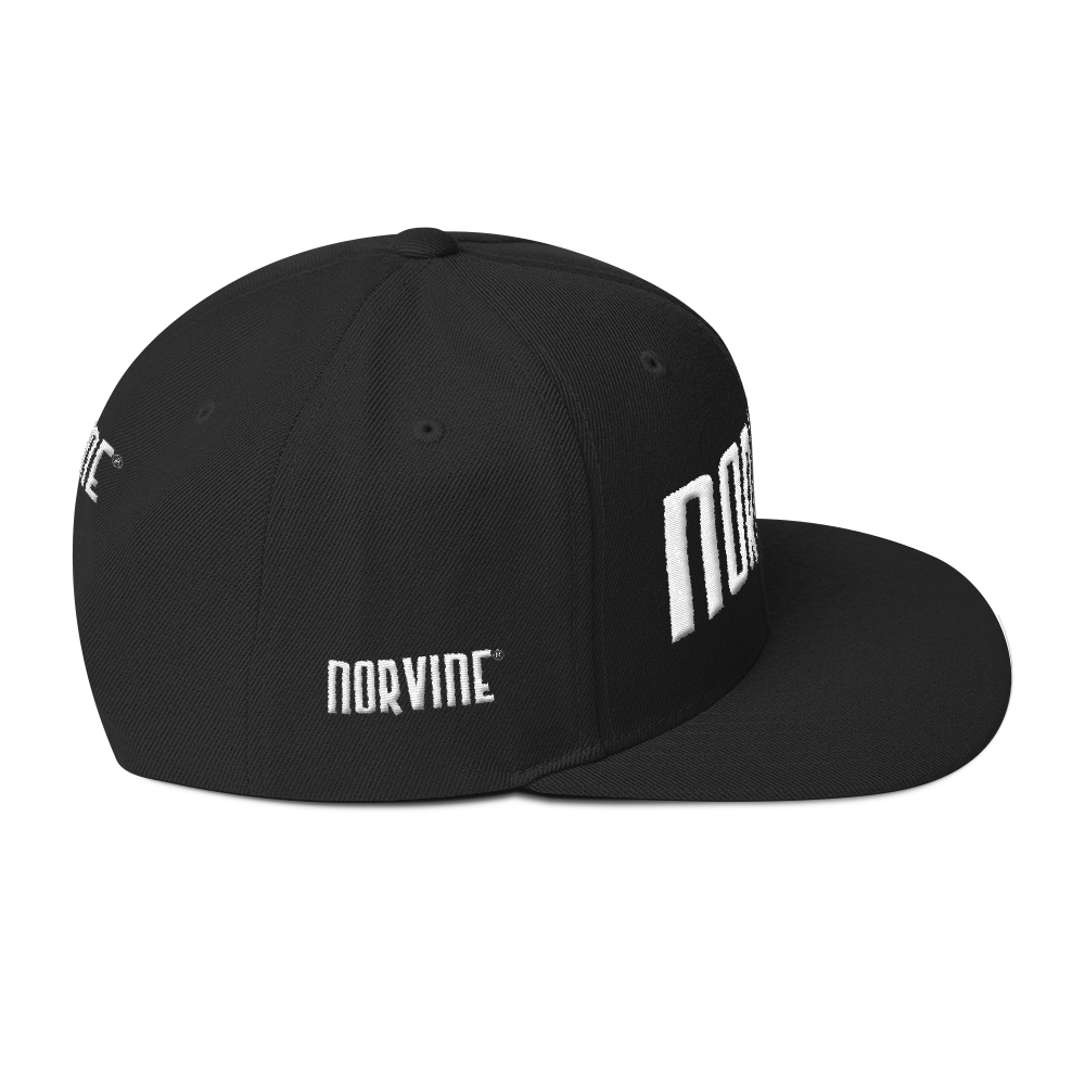 Norvine Wool Blend Snapback hat in three colors with flat brim and adjustable snap closure, showcasing structured design and green under visor.