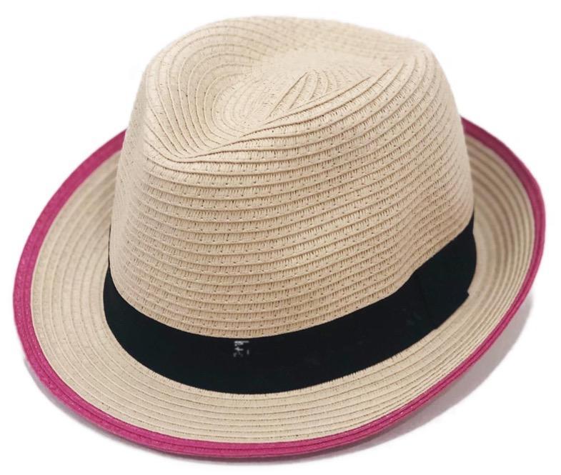 A stylish Pink Rim Natural Fedora Hat made from Toyo straw with a chic grosgrain trim.