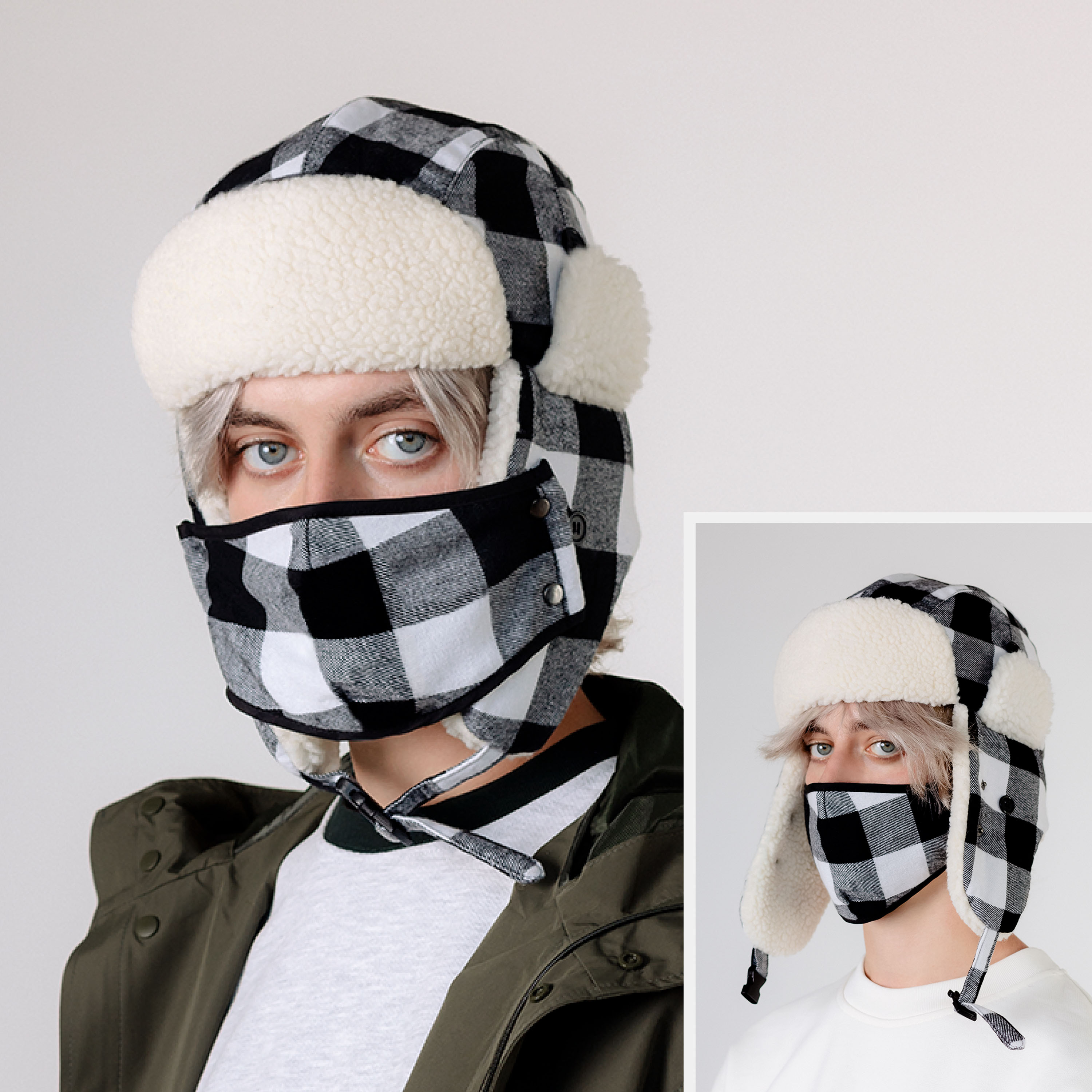 Plaid Trapper Hat in classic design, showcasing adjustable strap and warm fabric.