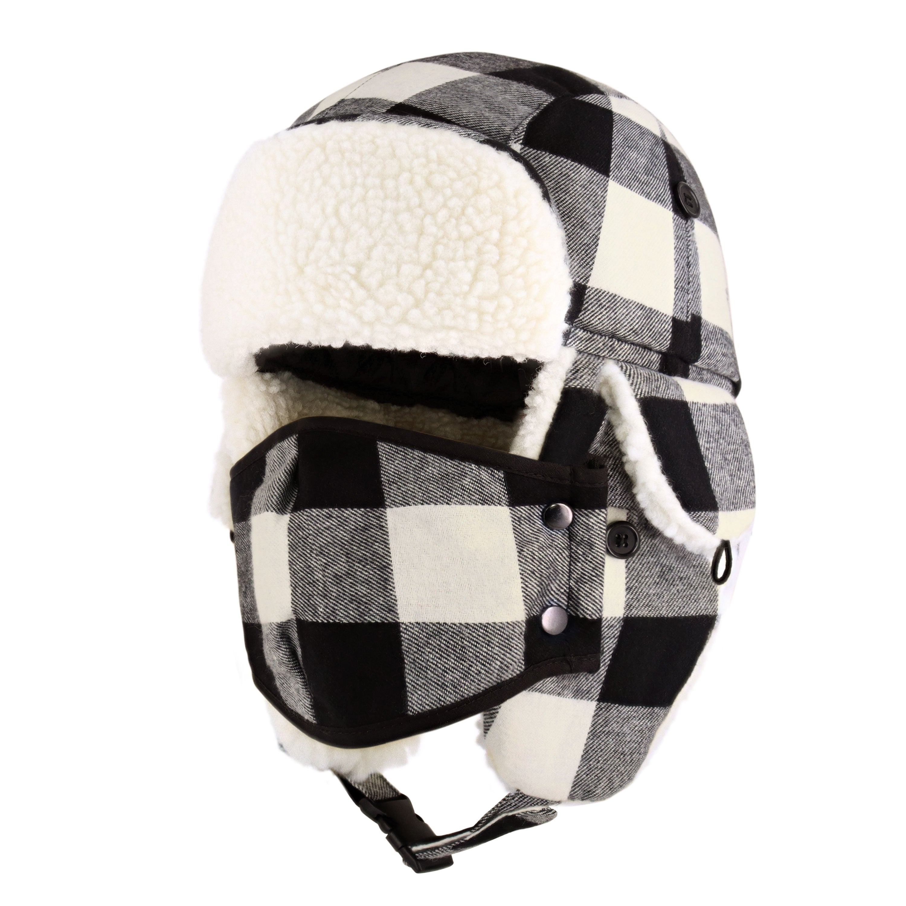 Plaid Trapper Hat in classic design, showcasing adjustable strap and warm fabric.