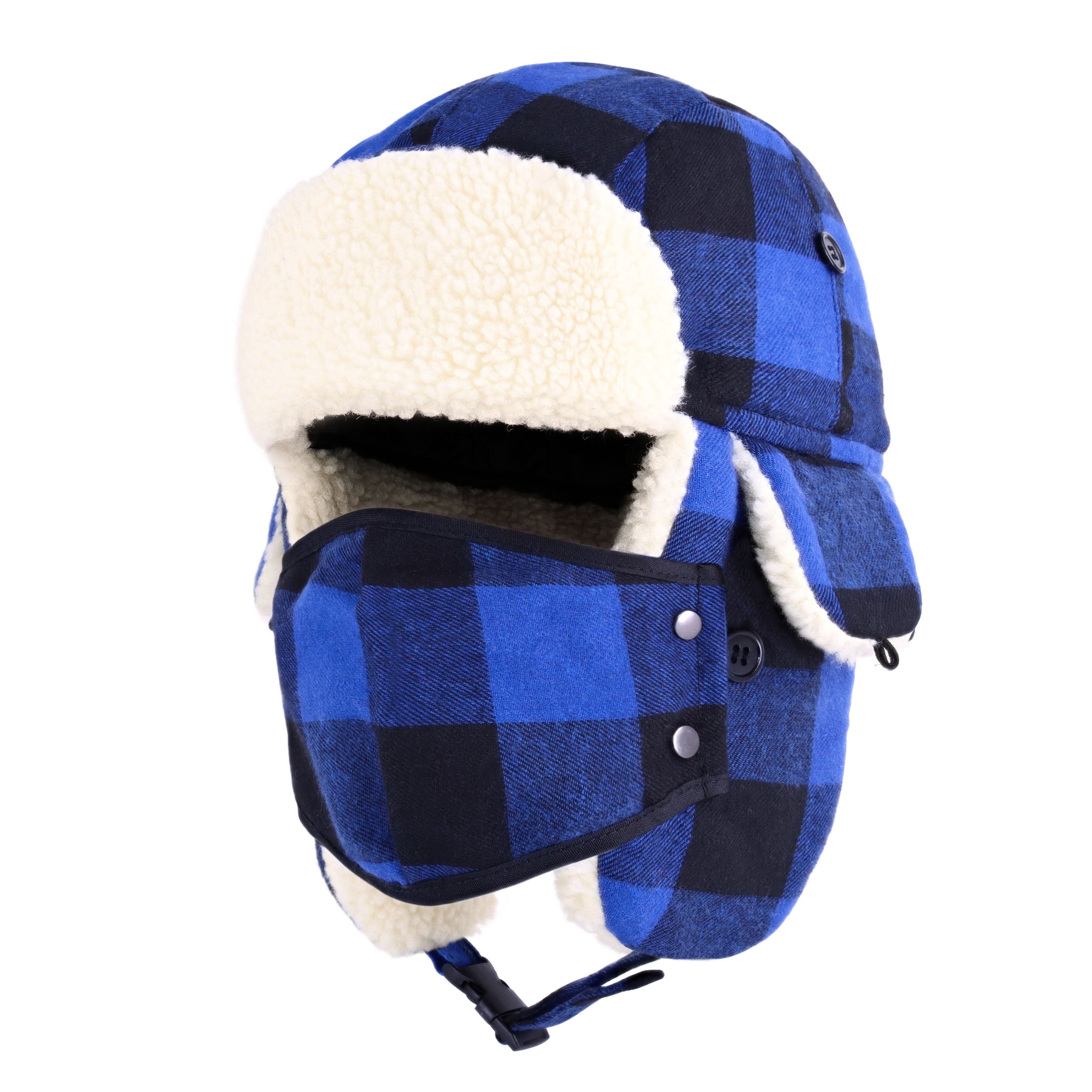 Plaid Trapper Hat in classic design, showcasing adjustable strap and warm fabric.