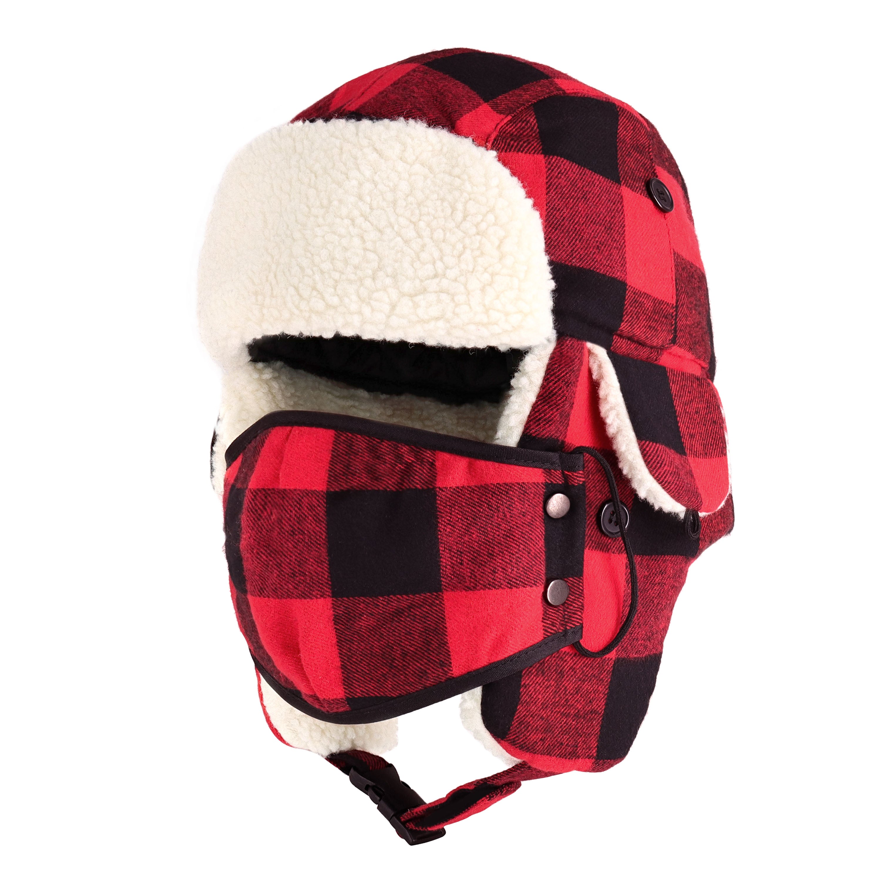 Plaid Trapper Hat in classic design, showcasing adjustable strap and warm fabric.